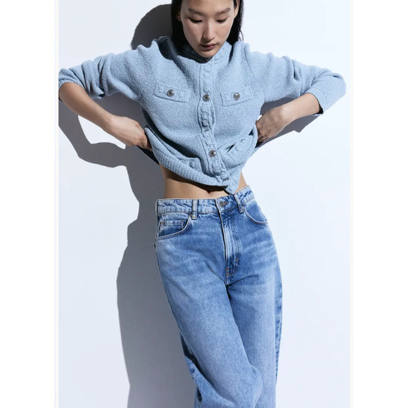 H&M Cardigan Powder Blue Knit‎ Sweater Size Small - Picture 2 of 7